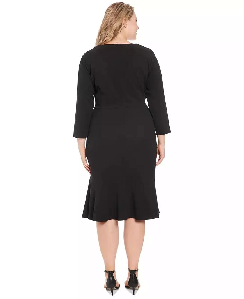 London Times Plus Size Side-Knot 3/4-Sleeve Dress 2