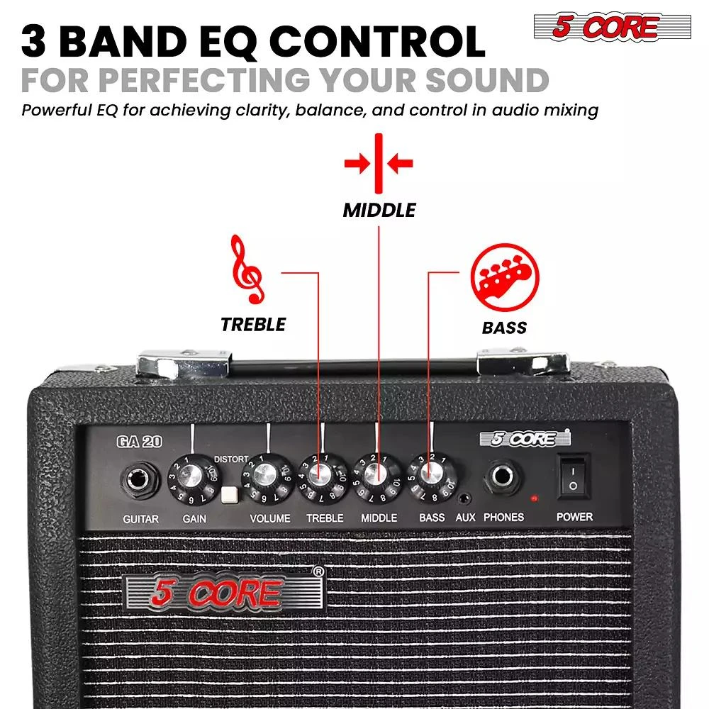 5 Core Guitar Amp 20W Electric Portable Mini Amplifier w Built in 6.5" Speaker Aux Headphone Jack 4