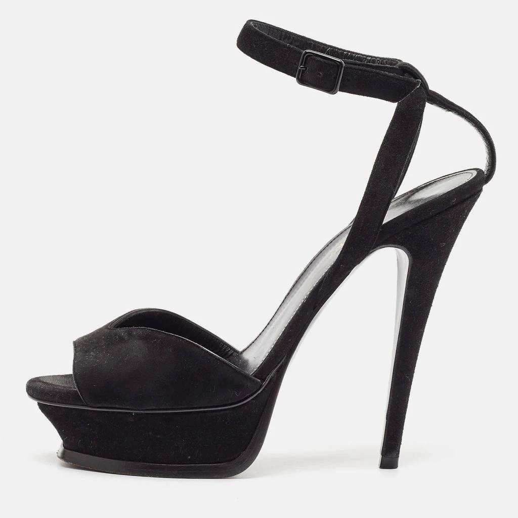 Yves Saint Laurent Saint Laurent Black Suede Ankle Strap Platform Sandals Size 37.5 1