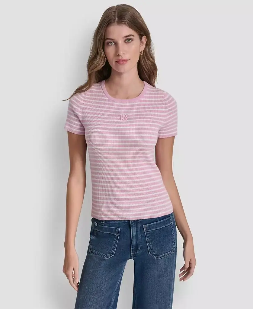 DKNY Women's Crew Neck Striped Rib Top