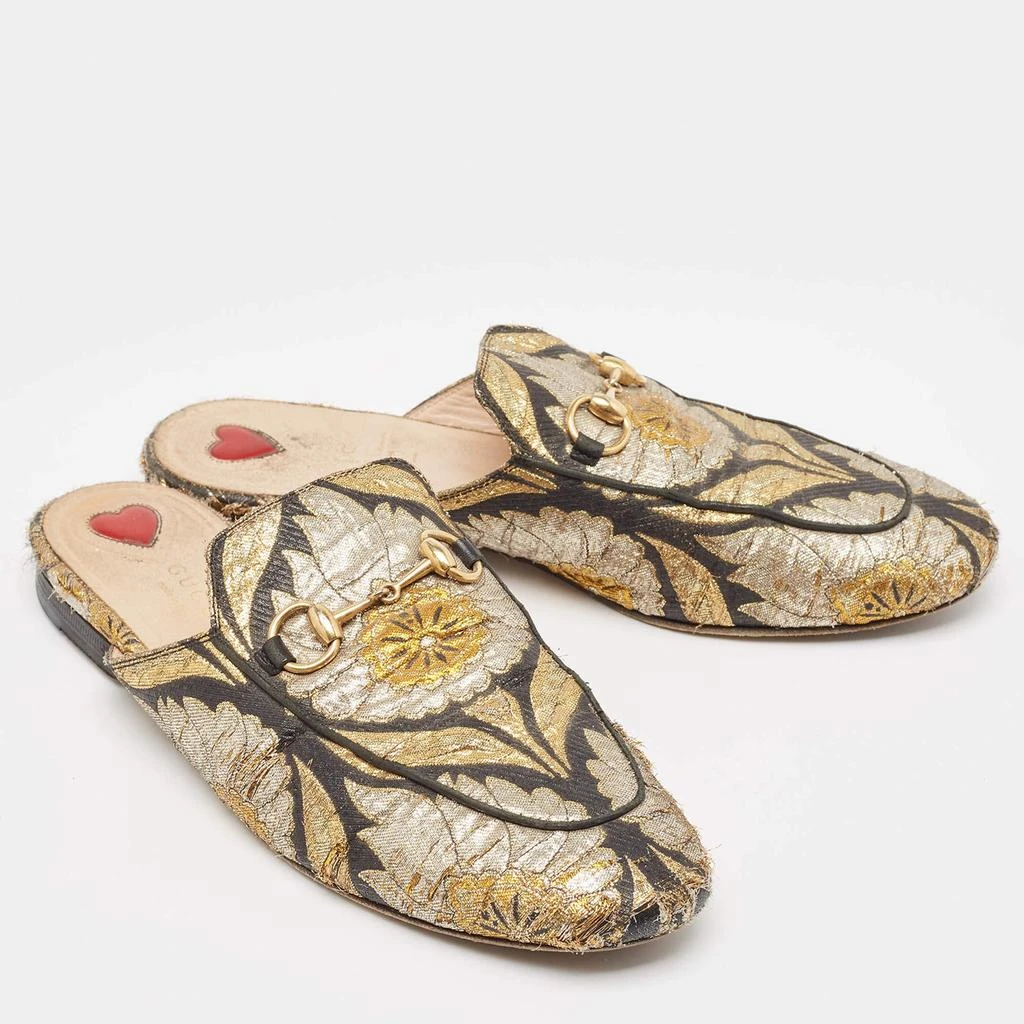 Gucci Gucci Metallic Brocade Fabric Princetown Flat Mules Size 37 4