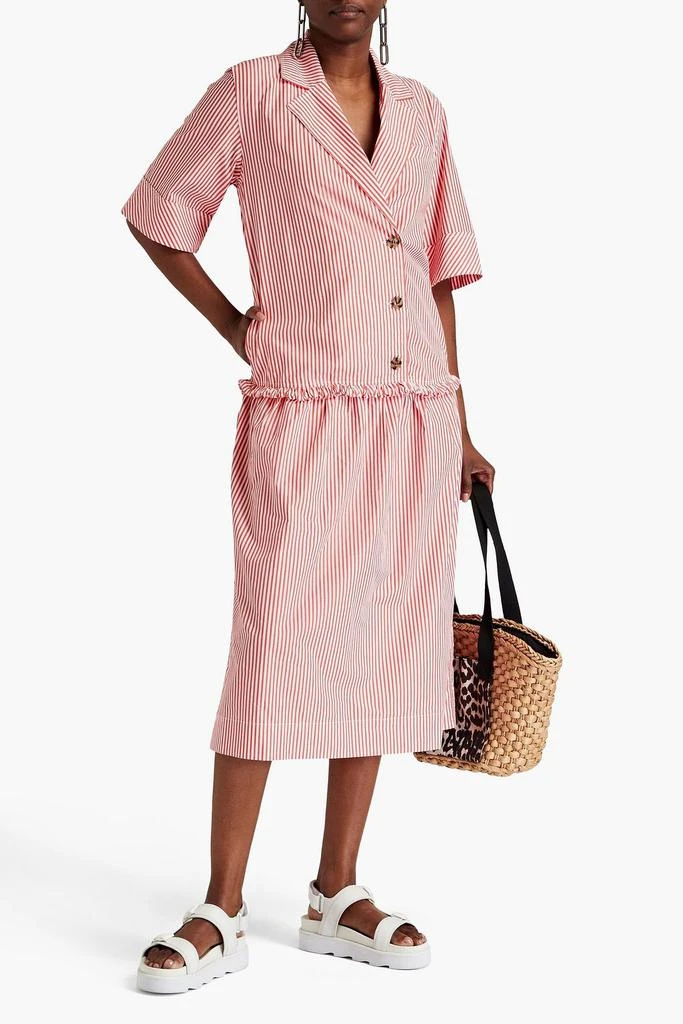 Ganni Gathered striped cotton-poplin midi shirt dress 2