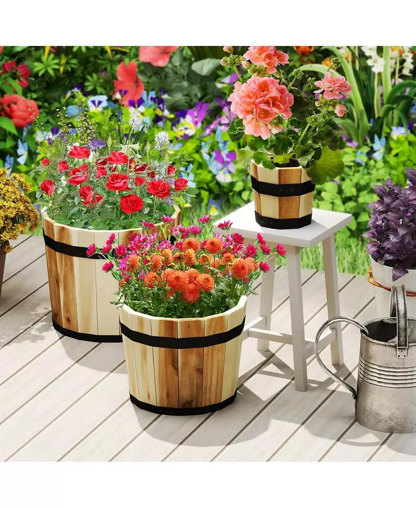 Gymax Outdoor Wooden Planter Box Set of 3 w/ Drainage Holes for Flower Herb Shrub 2