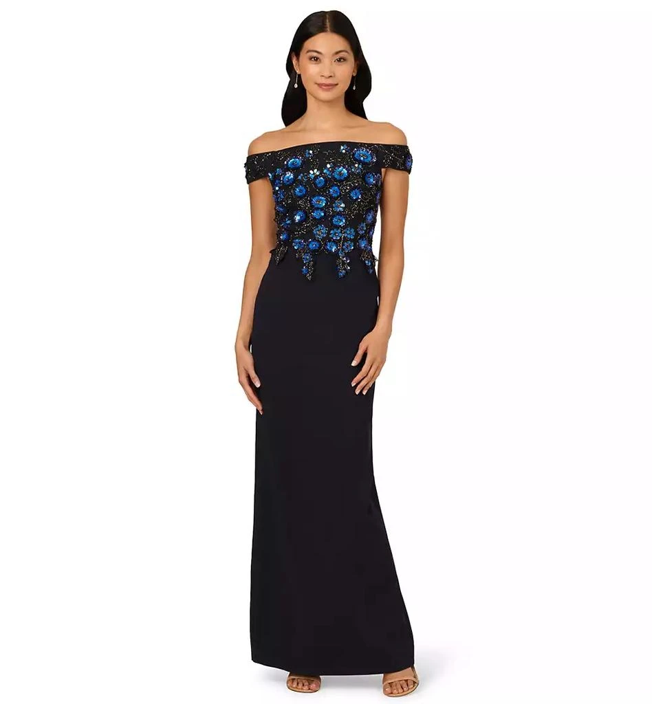 Adrianna Papell Women
s Beaded Off-The-Shoulder Column Dress 3