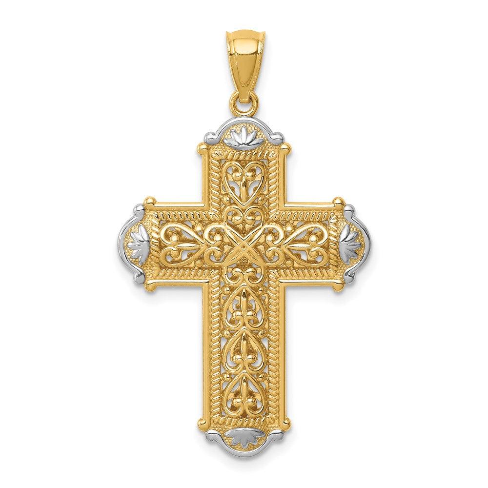 Diamond2Deal 14k Yellow Gold and White Rhodium Diamond-cut Reversible Cross Pendant