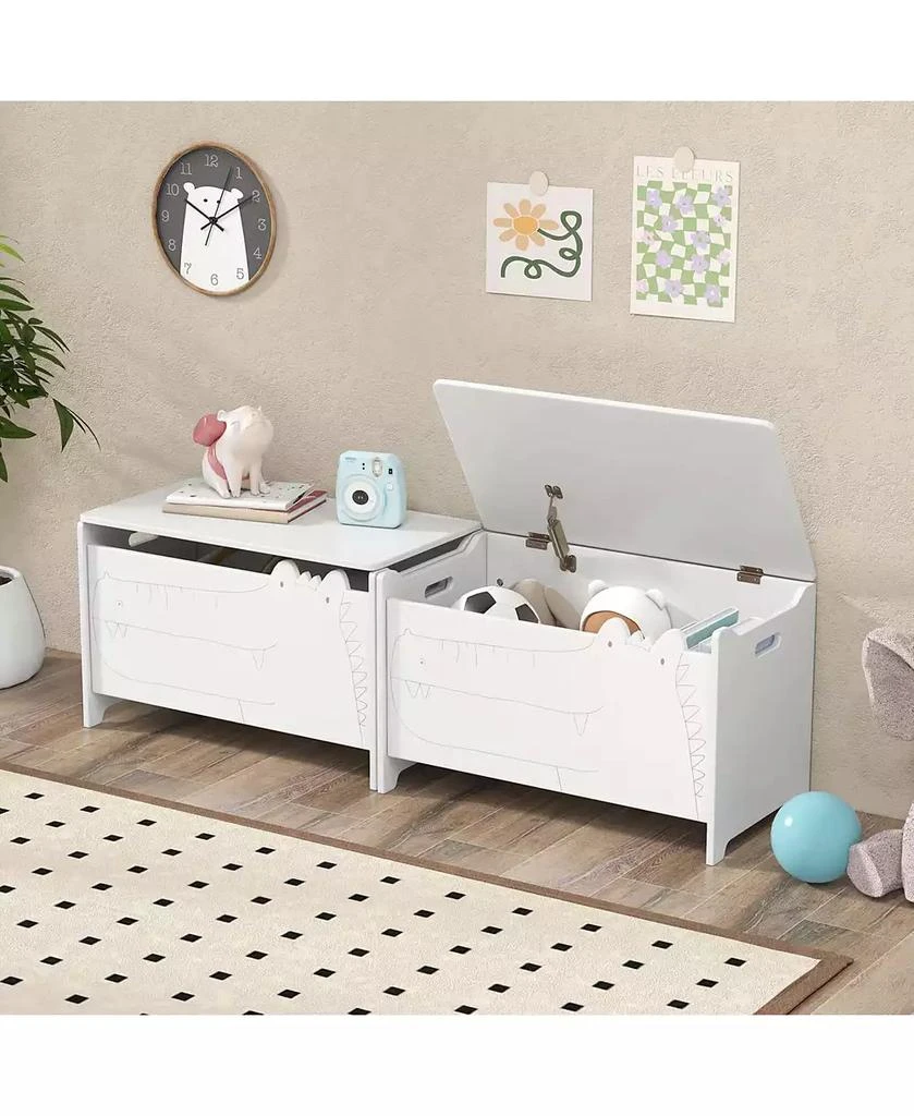 Costway Kids Toy Box with Safety Hinge Wood Storage Chest Flip-Top Storage Organizer 7