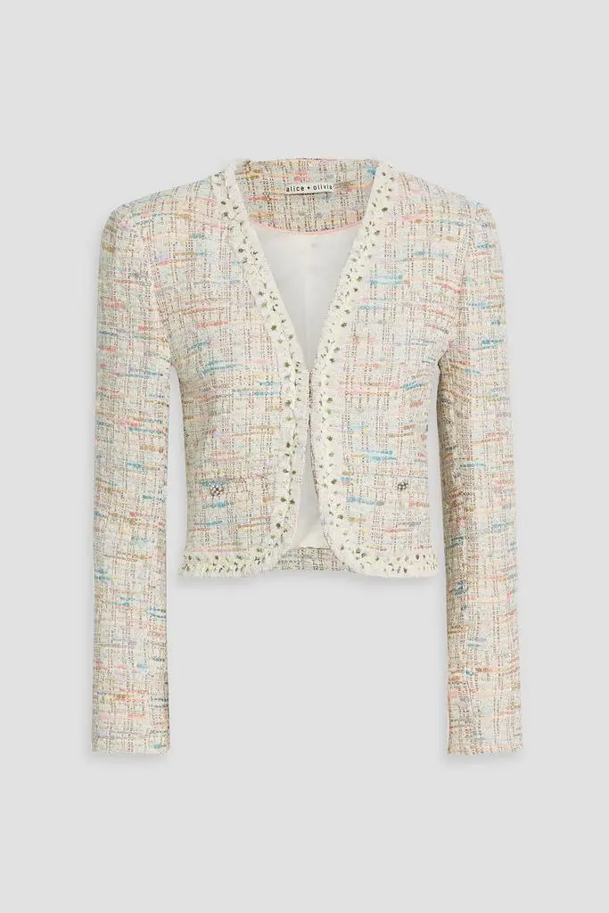 Alice + Olivia Peyton cropped metallic cotton-blend tweed jacket