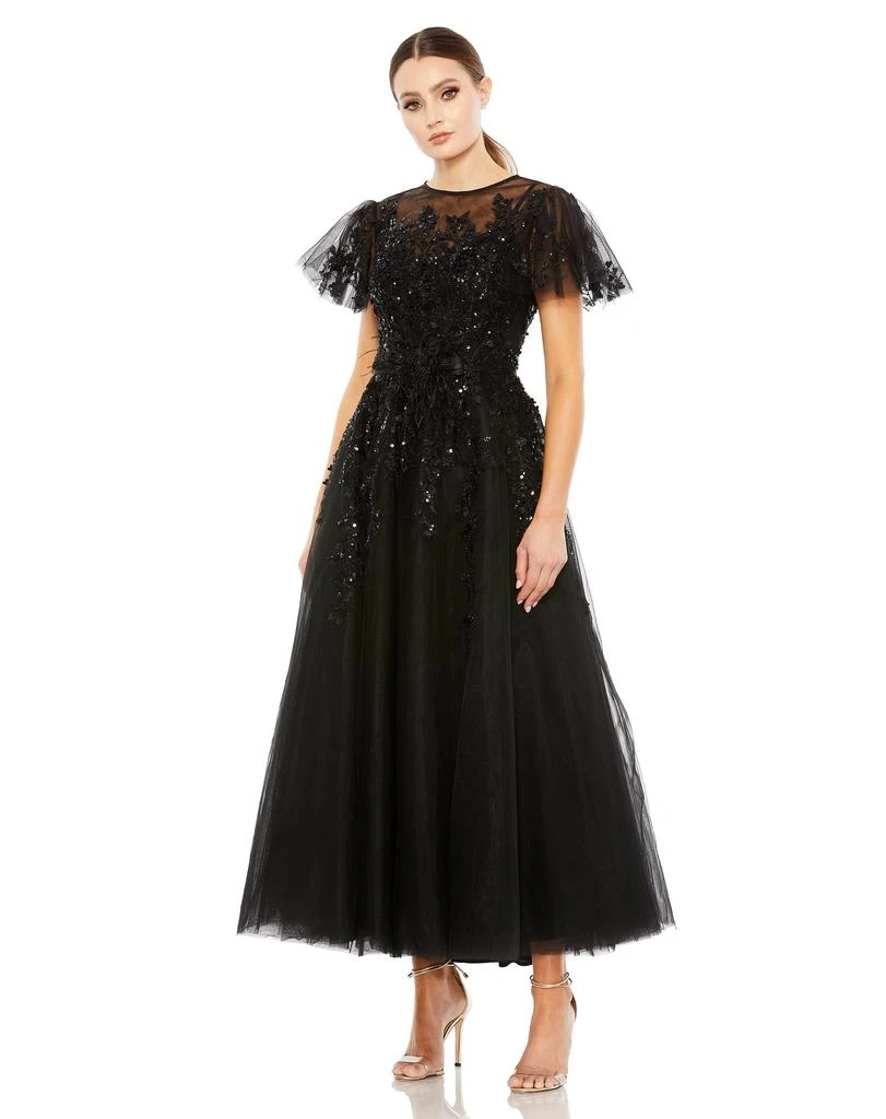 Mac Duggal Embellished Flutter Sleeve Bow Waist A Line Dress 1