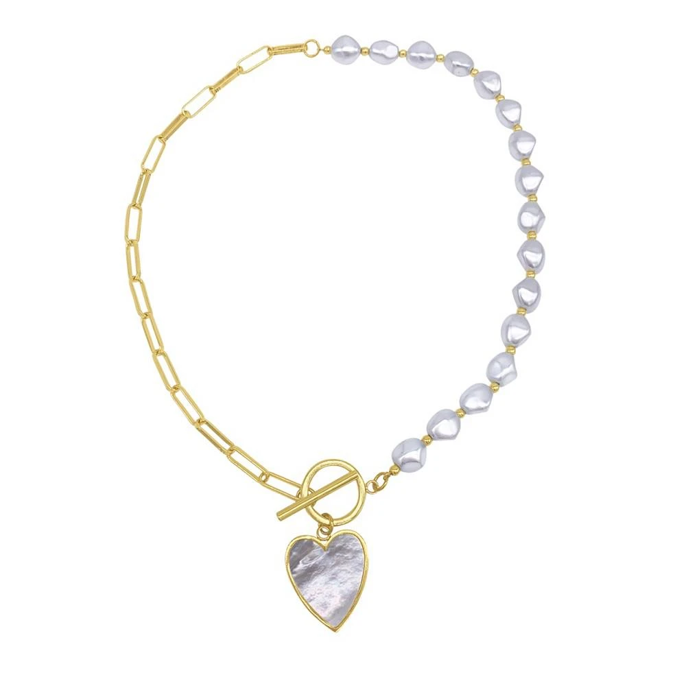 ADORNIA Imitation Pearl and Chain Heart Toggle Necklace 2
