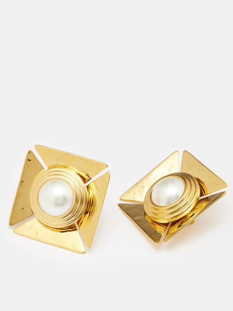 Saint Laurent Pearly square gold-tone clip earrings 3