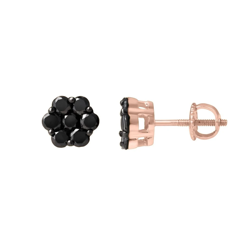 LuvMyJewelry Nova 0.75 Cts Black Diamond Cluster Studs 10K Gold Earrings