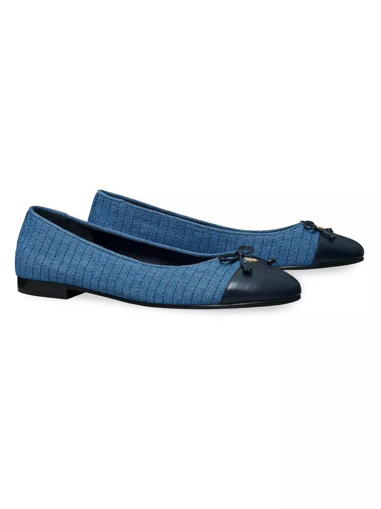 Tory Burch Leather &amp; Quilted Denim Cap-Toe Ballet Flats 2