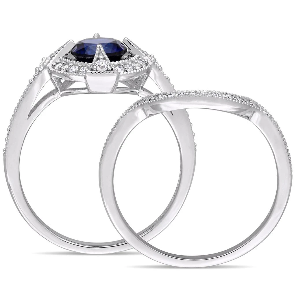 Mimi 
Max 1 1/6ct TGW Created Blue White Sapphire 1/3ct TW Diamond Ring Set Sterling Silver 6