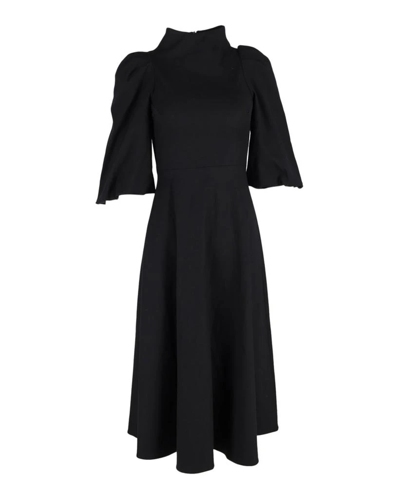 MOTHER OF PEARL Sofia Puffed Sleeve Midi Dress in Black Cotton 1