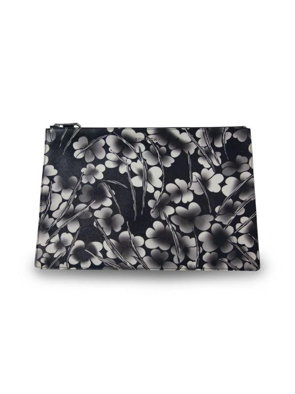 Givenchy Givenchy Floral Print Zip Pouch Bag In Black Leather 1