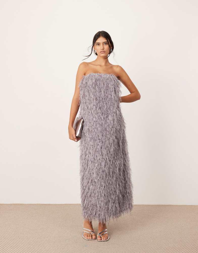 ASOS ASOS EDITION textured metallic corseted bandeau maxi dress in dove grey