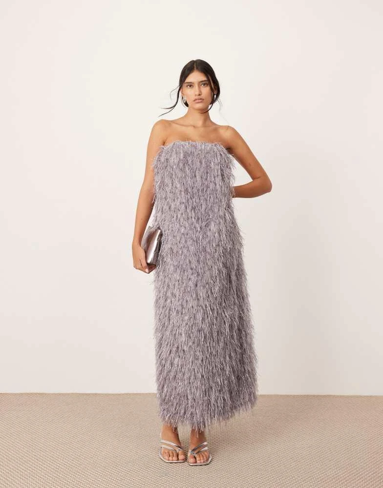 ASOS EDITION ASOS EDITION textured metallic corseted bandeau maxi dress in dove grey 1