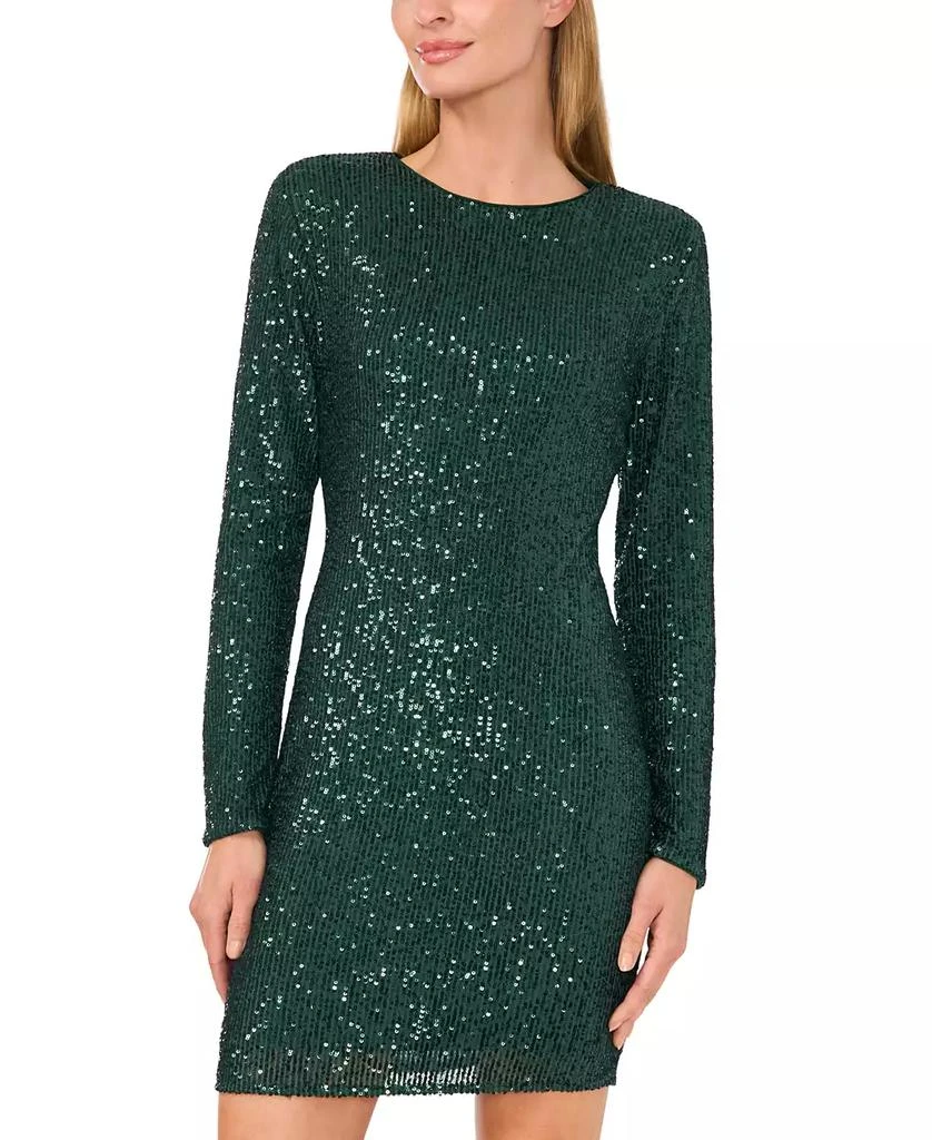 CeCe Women's Round-Neck Long-Sleeve Fitted Sequin Mini Dress 3