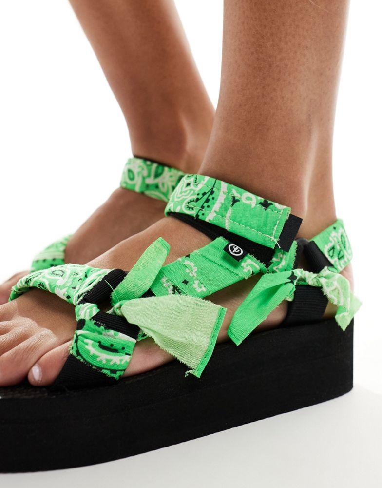 Arizona Love Arizona Loves Trekky neon bandana sandals in green exclusive to ASOS