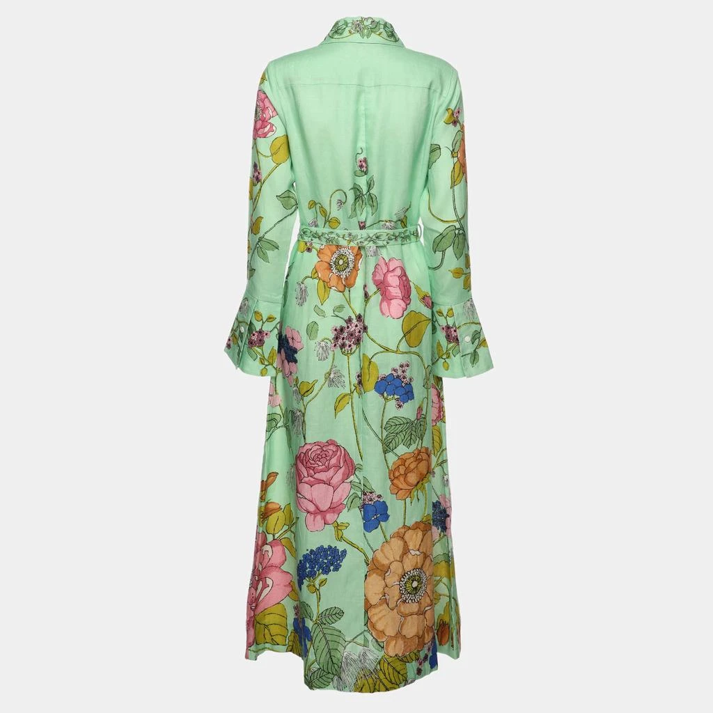 Alemais Alemais Green Olivia Floral Print Linen Shirt Maxi Dress M 2
