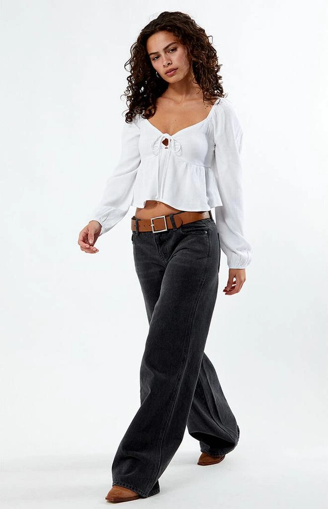 LA Hearts Long Sleeve Keyhole Linen Babydoll Top 4