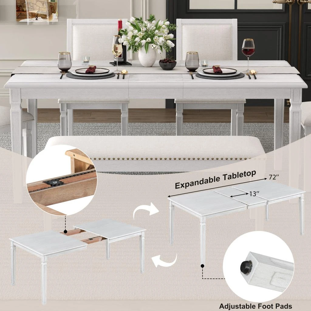 Streamdale Furniture Streamdale Vintage Extendable Dining Table Set for 6 (Washed White) 3