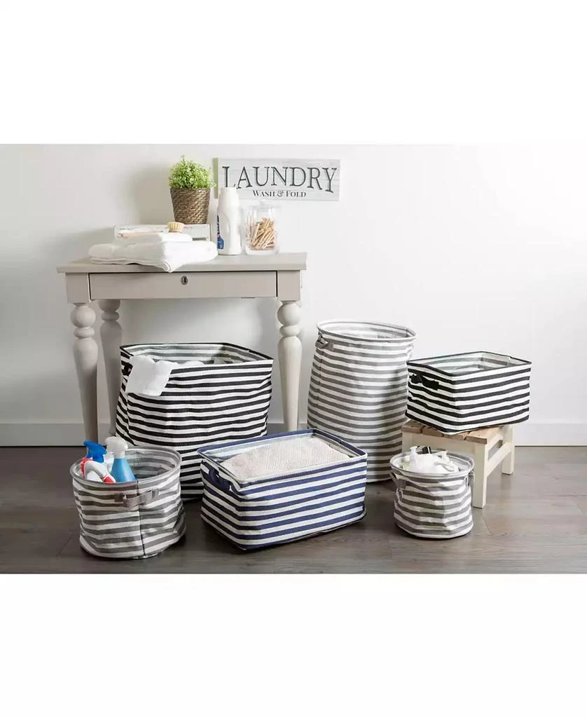 Design Imports Polyethylene Coated Herringbone Woven Cotton Laundry Bin Stripe Rectangle Set of 3 8