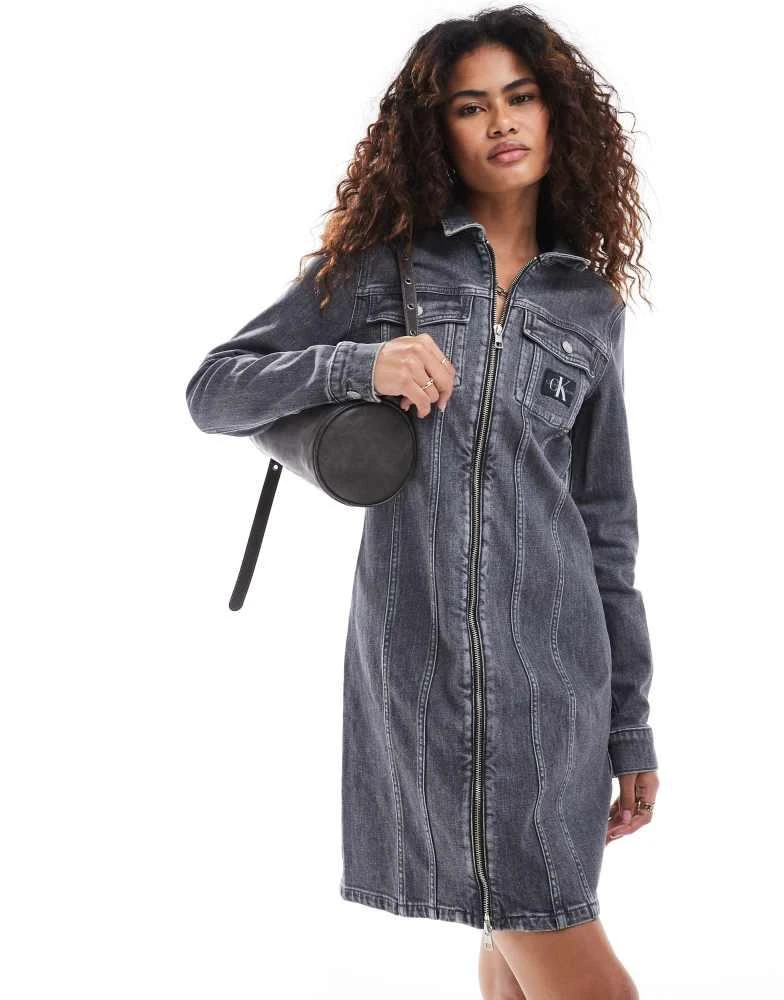 Calvin Klein Calvin Klein Jeans zip through denim mini dress in grey 2