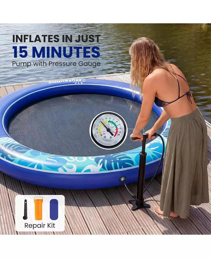 Outsunny 8FT Inflatable Water Hammock Floating Ring Dock Platform, 7