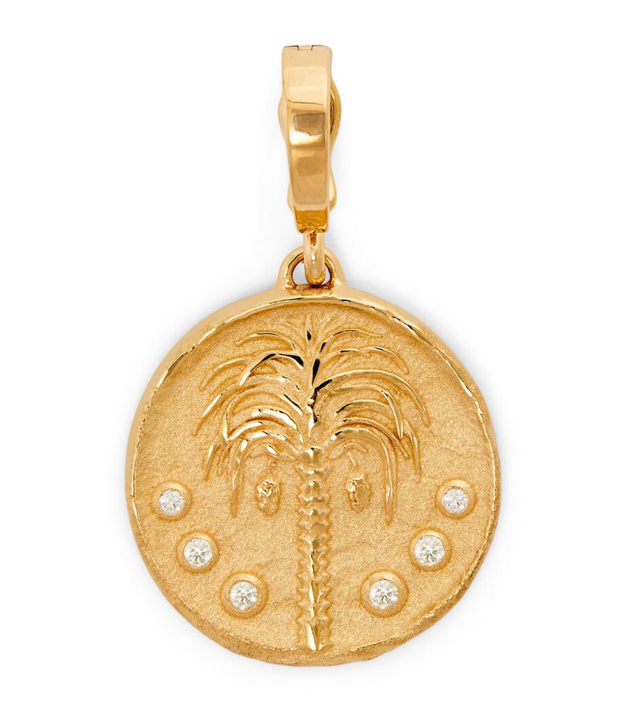 Azlee Yellow Gold and Diamond Prosperity Palm Coin Charm
