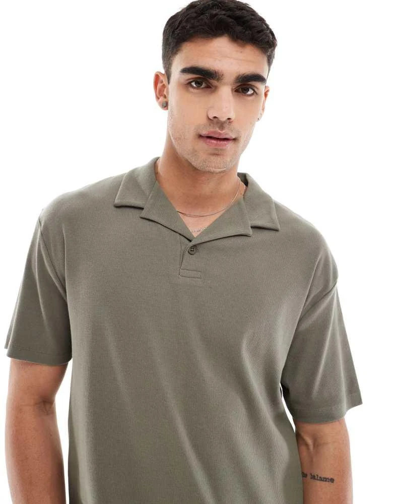 ASOS ASOS DESIGN relaxed rib revere polo in khaki 2