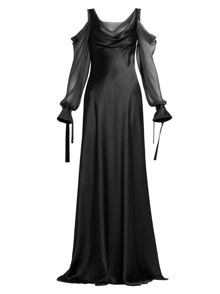 Alberta Ferretti Silk Draped Cold-Shoulder Column Gown 1