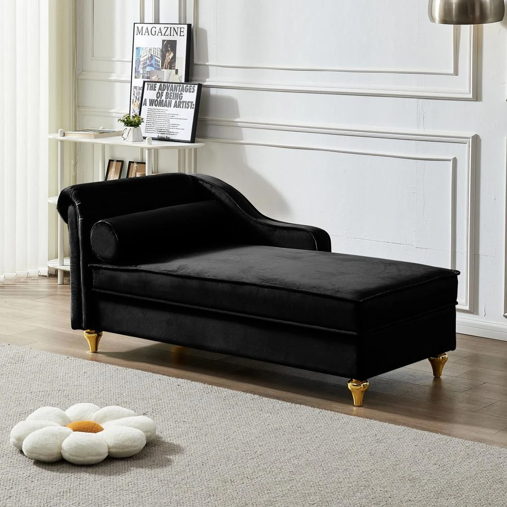 Streamdale Furniture Streamdale Modern Upholstery Chaise Lounge Chair with Storage Velvet (Black)