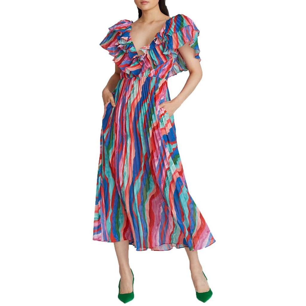 AMUR Womens Pleated Recycled Polyester Midi Dress 1