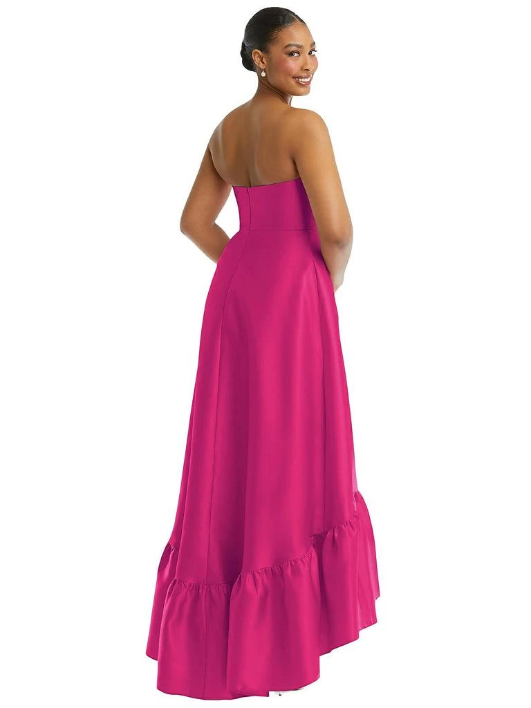 Alfred Sung Strapless Deep Ruffle Hem Satin High Low Dress with Pockets 2
