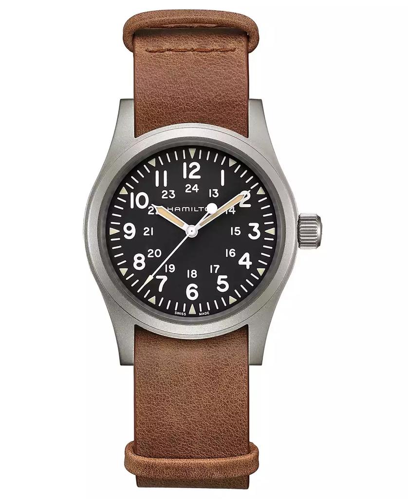 Hamilton Unisex Swiss Mechanical Khaki Field Brown Leather Strap Watch 38mm