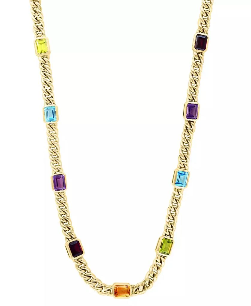 Effy EFFY® Multi-Gemstone Emerald-Cut Cuban Link 18" Statement Necklace (23-5/8 ct. t.w.) in Gold-Plated Sterling Silver