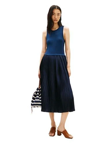 Tommy Hilfiger Tommy Hilfiger Women's Sleeveless Midi Tank Dress Pleated a Line Dress