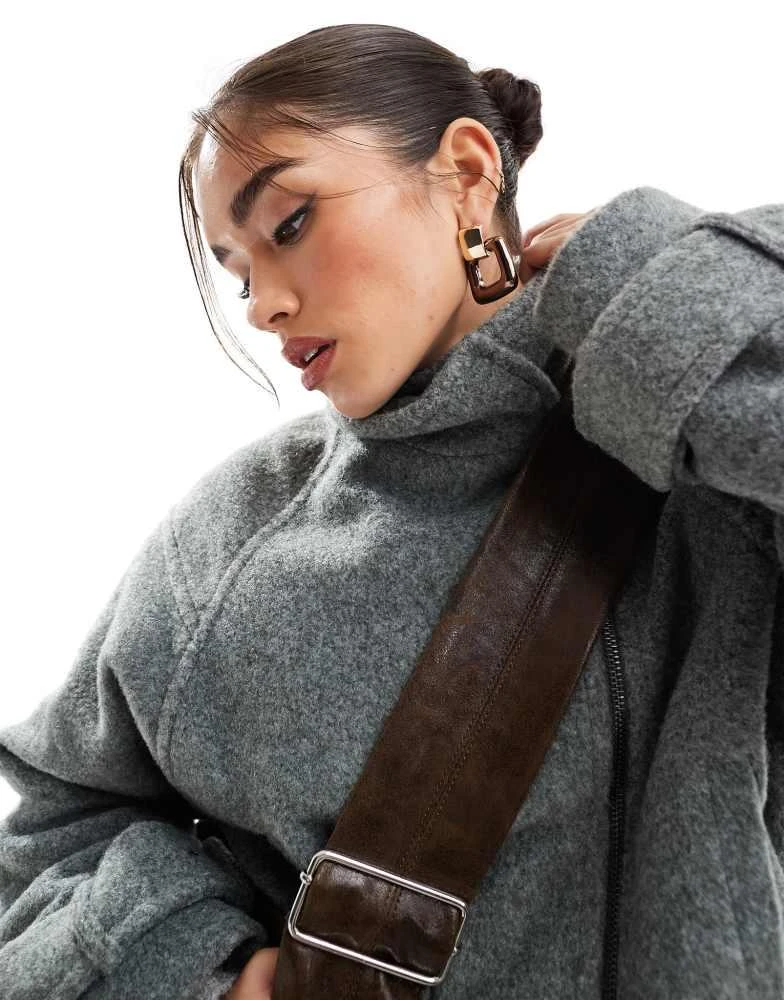 ASOS ASOS DESIGN funnel neck brushed formal biker jacket in charcoal 4