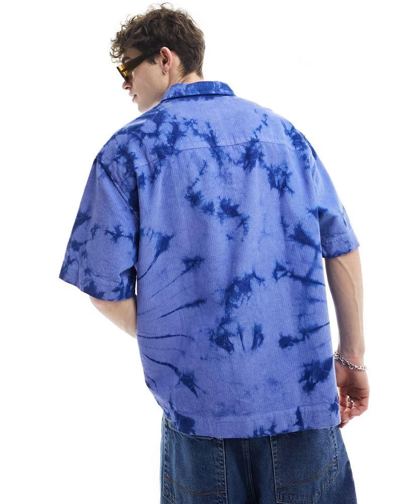 ASOS ASOS DESIGN short sleeve oversized tie dye cord shirt in blue 4