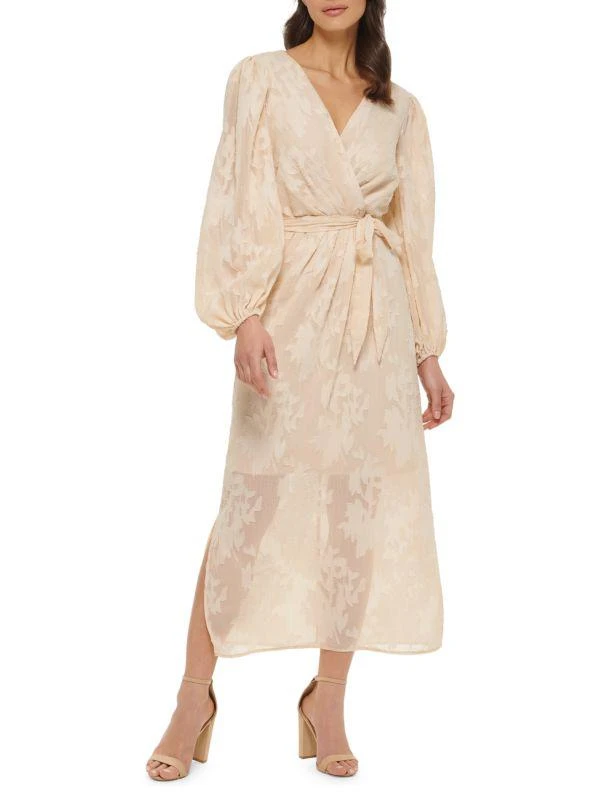 Kensie Metallic Floral Burnout Chiffon Maxi Dress 1