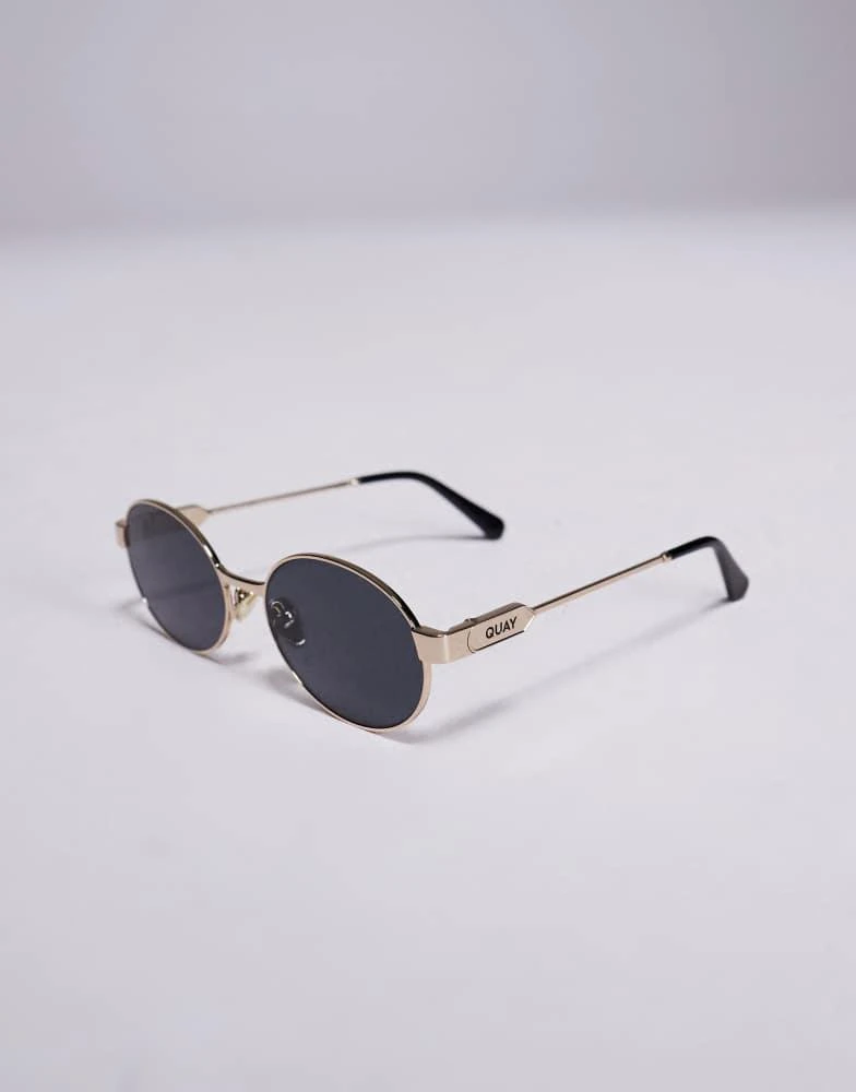 Quay Quay anyways slim round metal sunglasses in gold with black lens 3