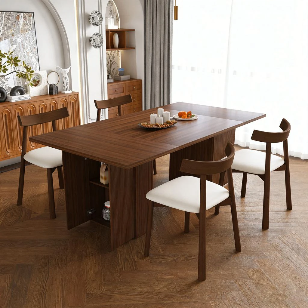Streamdale Furniture Streamdale Natural Wood Dining Table Set for 4 with Storage Chairs