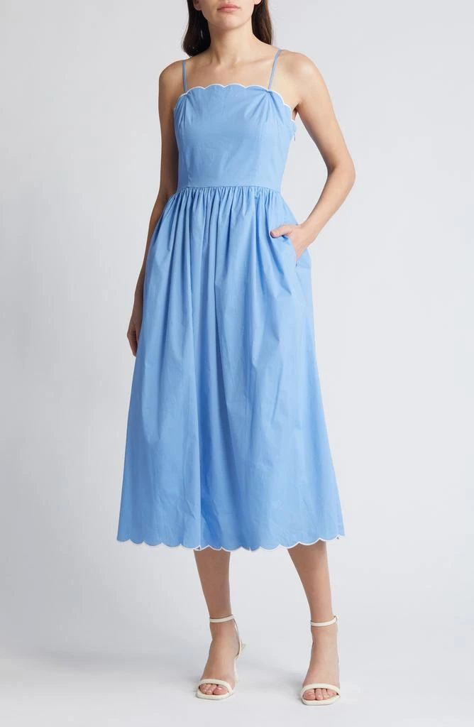 Charles Henry Scallop Stretch Poplin Midi Sundress 1