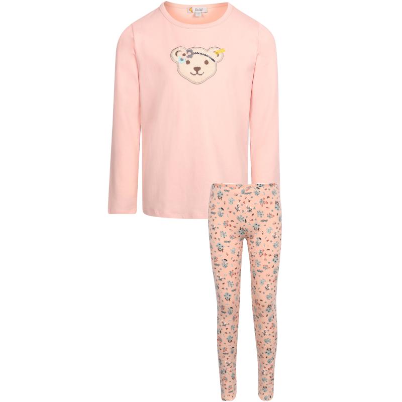 Steiff Logo bear long sleeved t shirt and floral print cotton leggings in pink