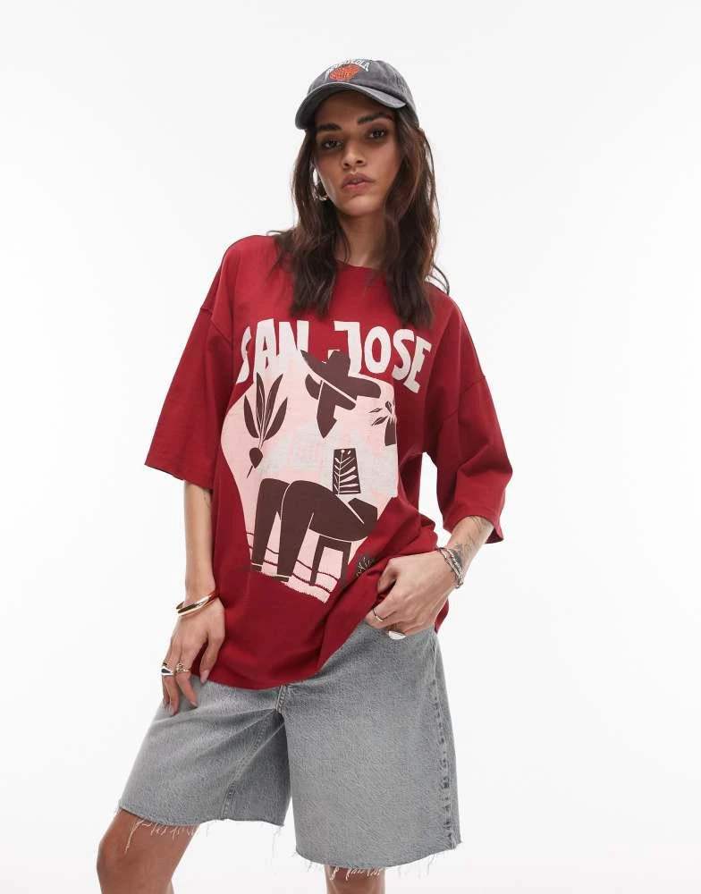 Topshop Topshop graphic San Jose oversized tee in red 1