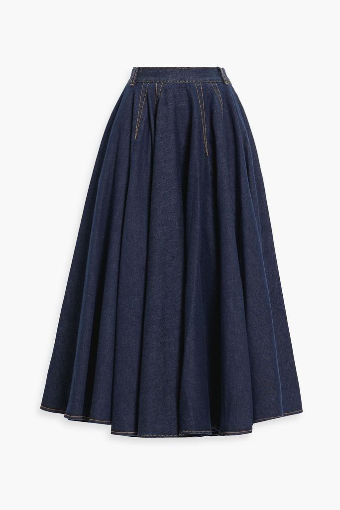 Alaïa Gathered denim midi skirt