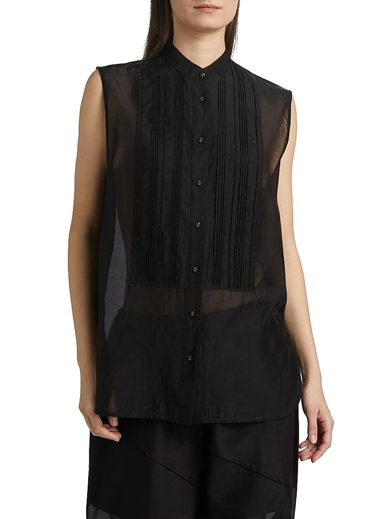 CO Sheer Cotton-Silk Sleeveless Tuxedo Shirt 3
