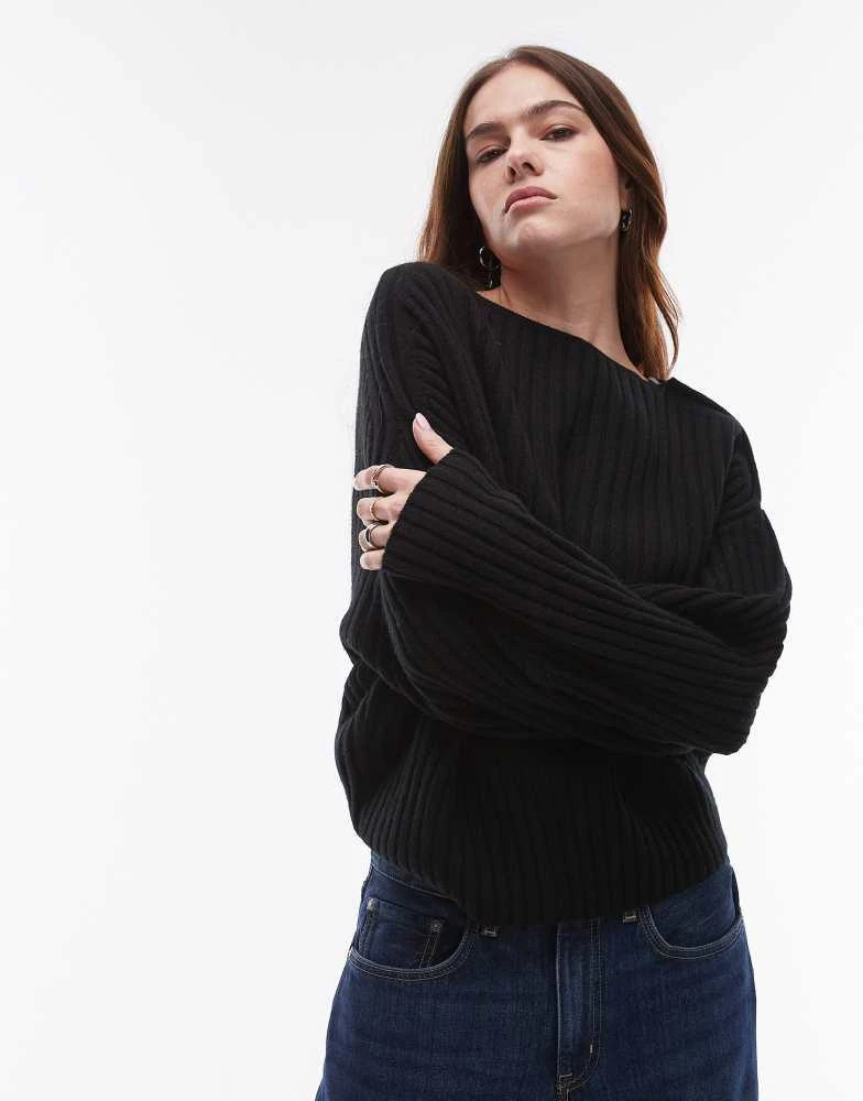 ARKET ARKET wool knitted sweater with asymmetric off-shoulder in black 1