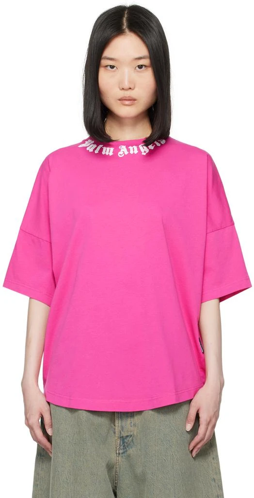 Palm Angels Pink Neck Logo T-Shirt 1